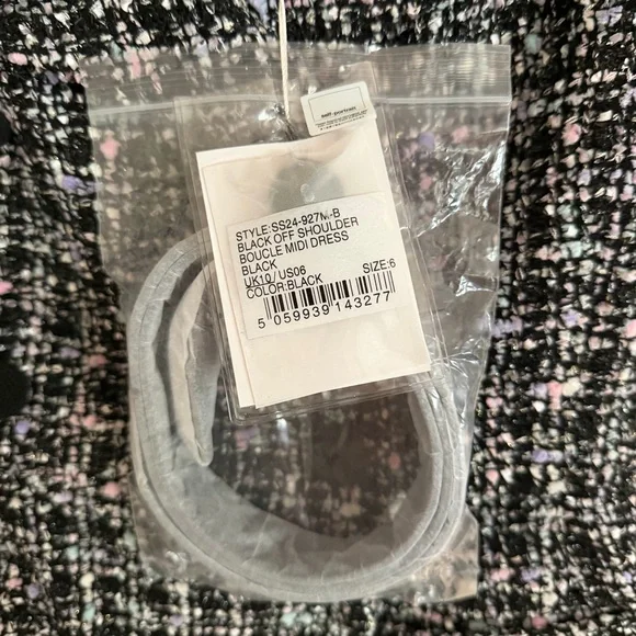 Self-Portrait Off the Shoulder Boucle Midi Dress Black Purple Size 6 NWT - Picture 5 of 11